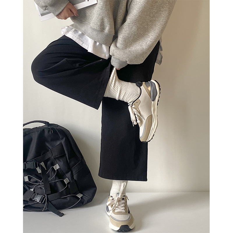 休闲鞋女2021秋季新款时尚拼接色厚底系带运动跑步鞋女休闲运动鞋
