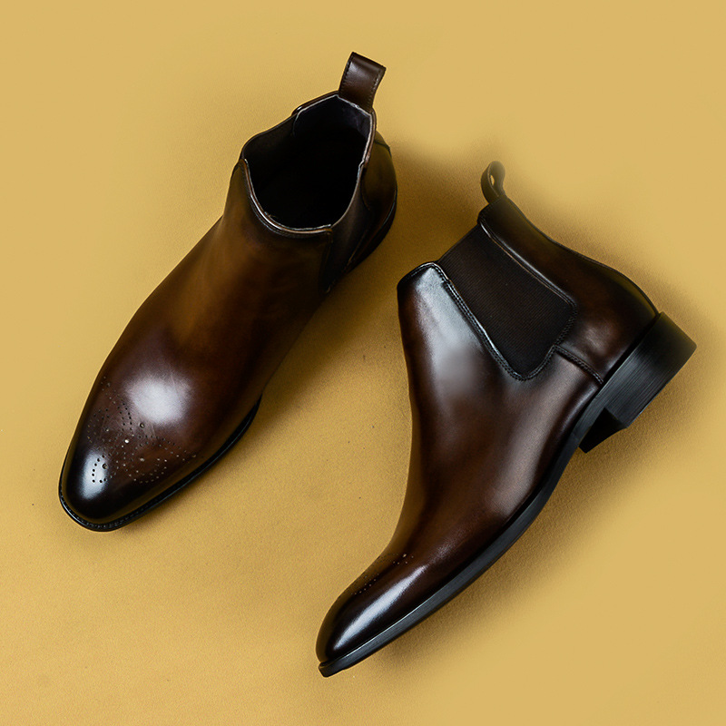 马丁鞋街头百搭潮流男靴春季高帮时尚男士真皮靴子chelsea boots