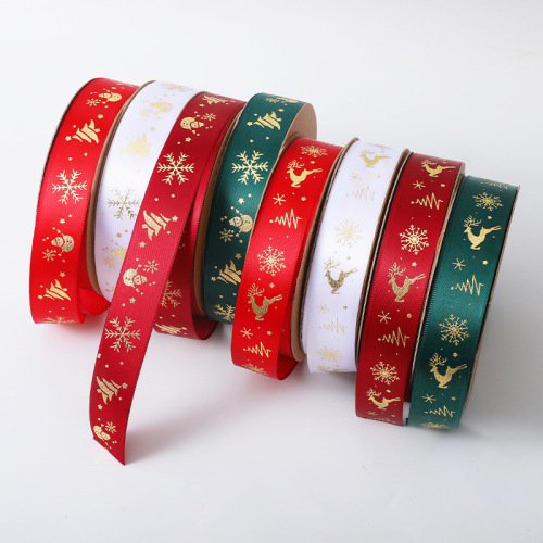 2021 cross-border new christmas ribbon packaging ribbon gilding printing thread belt christmas ribbon spot wholesale