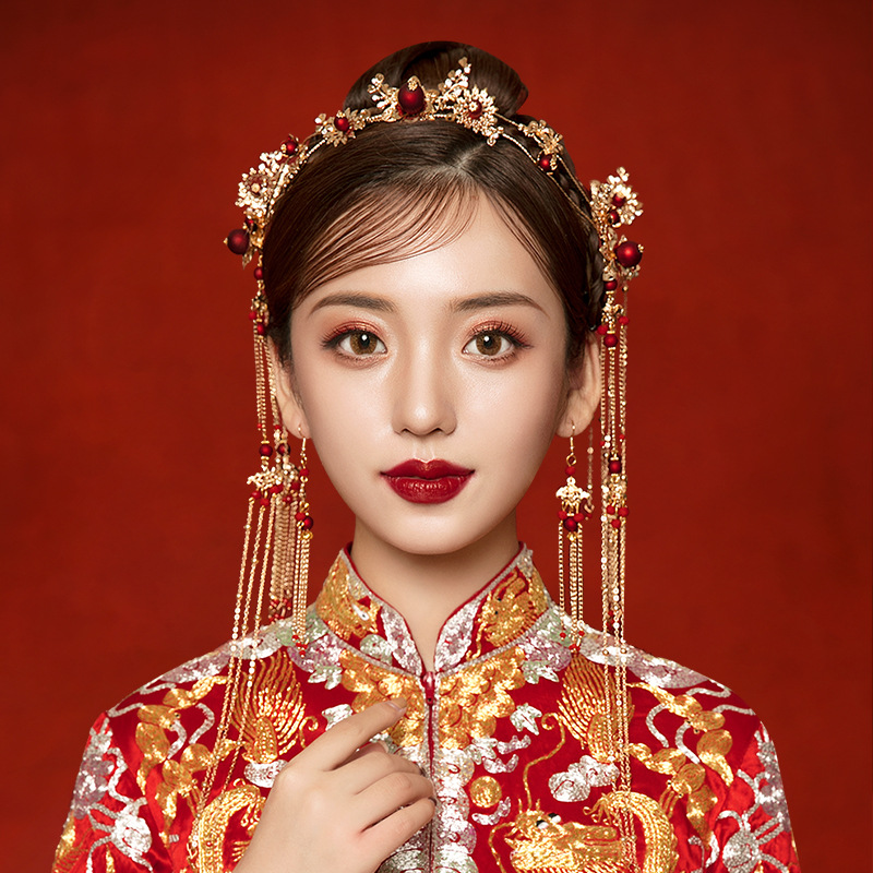 2021新款新娘秀禾服头饰中式秀禾婚礼凤冠步摇敬酒服发饰古风头簪