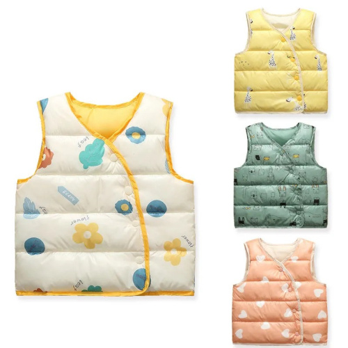 Boys and Girls Autumn and Winter Cartoon Pattern Hooded Vest Coat Zip-up Shirt Sleeveless Top Printed Multicolor Vest