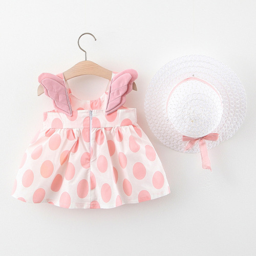 girls‘ dress summer korean style big dot cotton dress wings skirt baby girl fresh children‘s skirt send straw hat