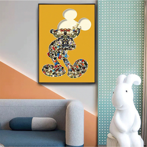 modern mickey mouse decorative painting lego building blocks cartoon collage living room hallway corridor end sofa background hanging painting