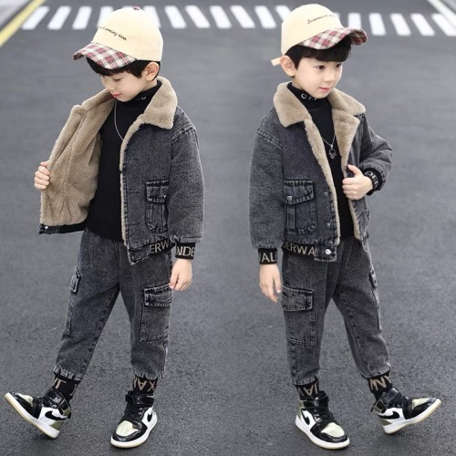 Children‘s Suit Middle and Big Children‘s Autumn and Winter Clothes Two-Piece Suit Boys‘ Fleece-Lined Warm Winter Winter Wear Boys‘ Clothing Tide