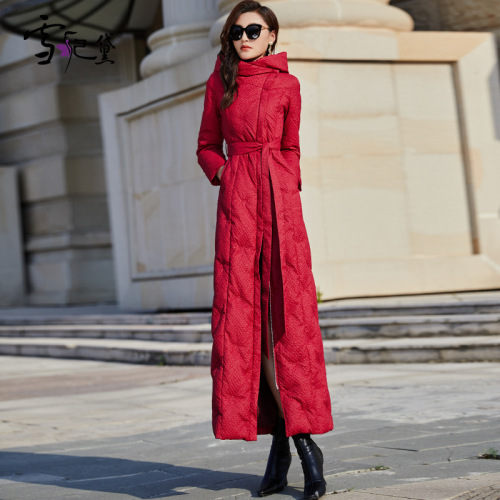 winter red wash-free down jacket women‘s long to ankle fashion super long over-the-knee thickened white duck down