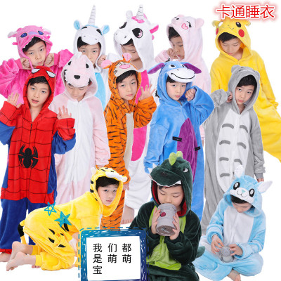 Factory Sales Flannel Cartoon One-Piece Pajama New Autumn and Winter Dinosaur Lion Tiger Animal Long Sleeve Home Wear