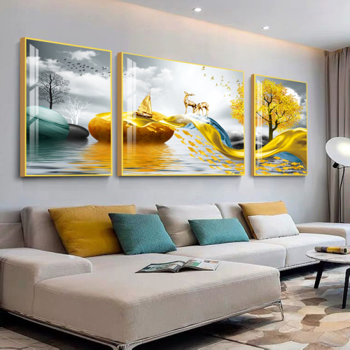 Light Luxury Living Room Decorative Painting Modern Minimalist Sofa Wall Painting Atmospheric Crystal Porcelain Painting Three-Piece Painting Mural and Wall Painting