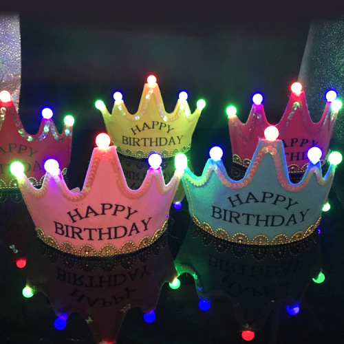 Birthday Party Decoration Led Luminous Crown Hat Baby Full-Year Hundred Days Layout Birthday Hat Children‘s Party Supplies