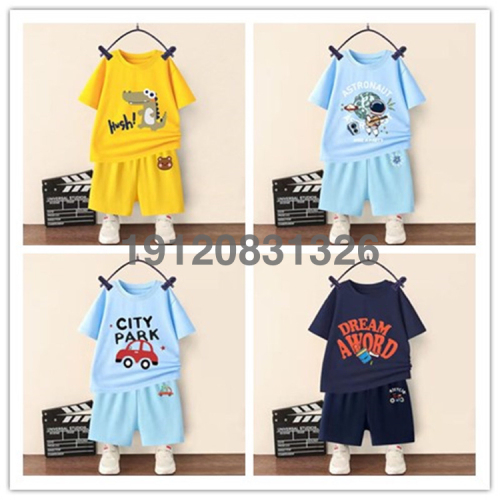 Summer New Children‘s Suit Factory Direct Sales Tail Goods Children‘s Clothing Short-Sleeved Suit Cotton Short-Sleeved Shorts Two-Piece Suit
