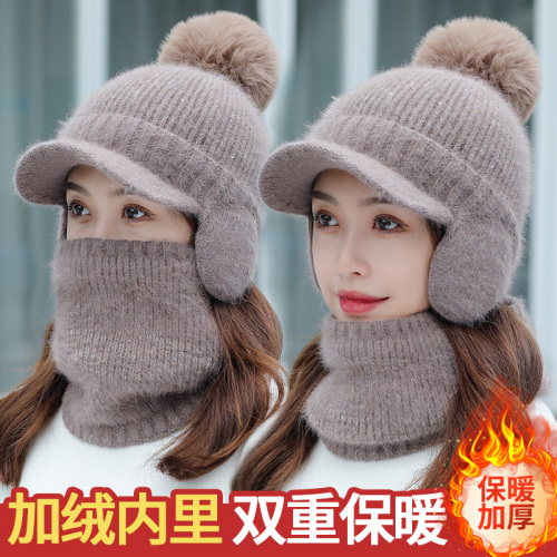 Winter Hat Female Warm-Keeping and Cold-Proof Woolen Cap Fleece Thickened Windproof Cotton-Padded Cap round Face Suitable for Northeast Ear Protection Cycling Cap