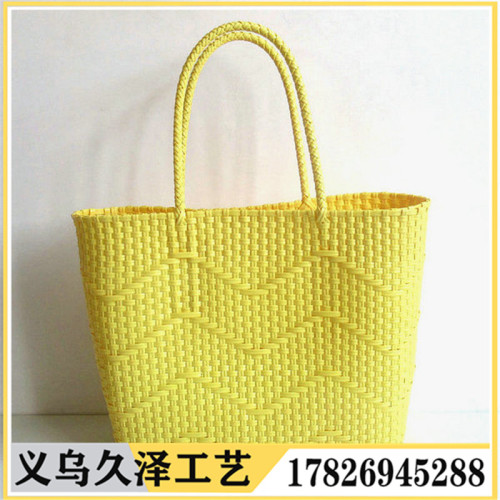 new foreign trade plastic thin woven basket vegetable basket bag holiday beach bag handbag shoulder bag women‘s bag