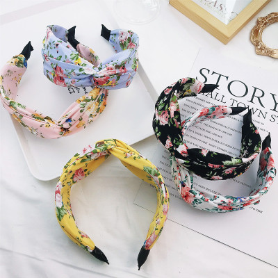 Cross-Border New Arrival Vintage Printed Fabric Wide Brim Hair Band Fashion Trend Ladies out Headband Manufacturers Can Customize