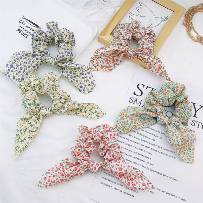 New Japan and South Korea Internet Hot Floral Ribbon Ins Girl Versatile Large Intestine Hair Ring Rubber Band Headdress Girl Hair Band Hair Rope