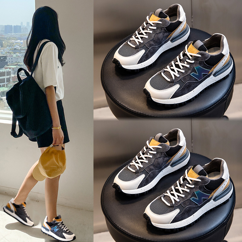 运动鞋女秋冬2021新款平底休闲真皮阿甘女鞋跑步温州加绒老爹鞋女