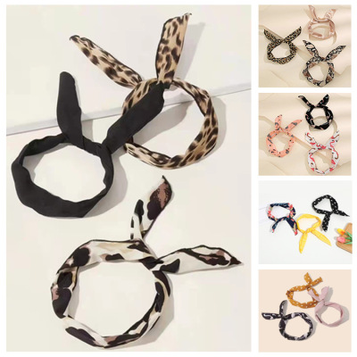 Korean Style Mori Style New Fashion Rabbit Ears Iron Wire Ribbon Small Fresh Scarf Wide Edge Hair Accessories Headband Bow