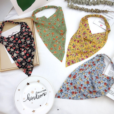 European and American New Floral Square Scarf Female Elastic Ribbon Cross-Border Closed Toe Triangular Binder Hair Accessories Yuyu Factory Supply