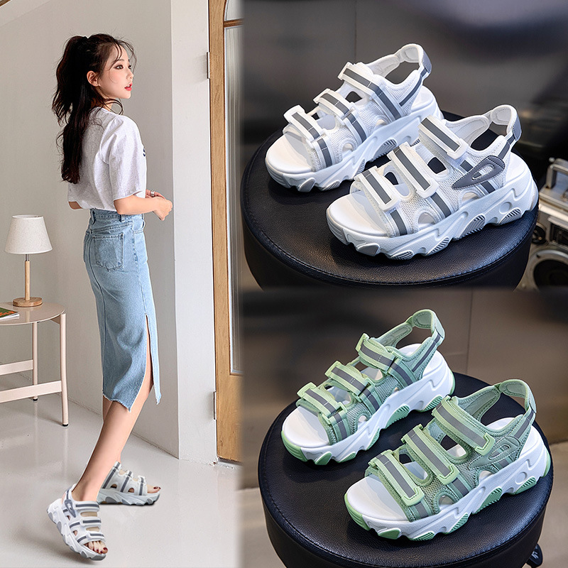 凉鞋女2021新款夏季网纱透气时尚外穿休闲女鞋平跟百搭厚底鞋子女
