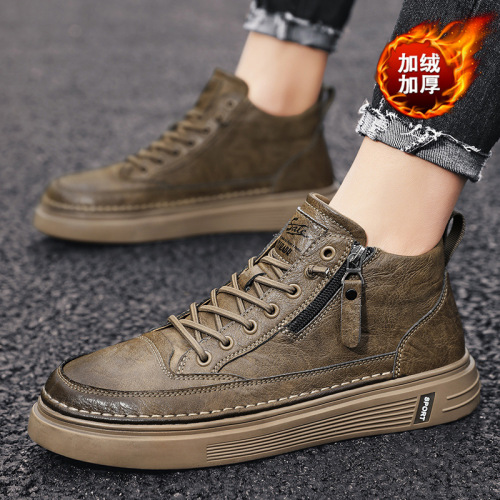 2021 winter new thermal sneakers men‘s high-top fleece-lined thick cotton shoes zipper leisure sports youth men‘s shoes