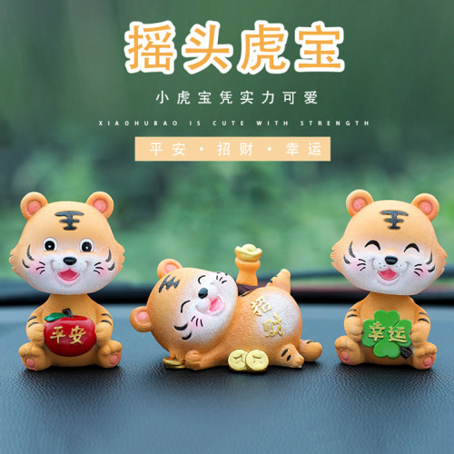 Creative Cartoon Chinese Zodiac Tiger Decoration Ins Cute Lucky Tiger Shaking Head Safe Tiger Car Decoration