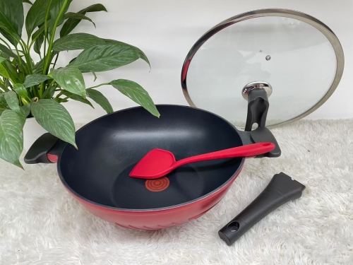 Chinese Red Non-Stick Die-Casting Pot Double-Ear Single Handle Gas Stove Induction Cooker Universal Handle detachable Silicone Shovel 