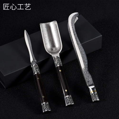 damascus tea knife tea needle tea awl tea spoon tea shovel tea clip tea pattern steel pu‘er tea knife gift set