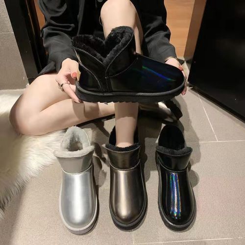 Snow Boots Women‘s Fur Integrated 2021 Winter New Cotton Shoes plus Velvet Warm Leather Waterproof Bread Shoes Bootie
