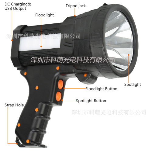 yilangming gun type handheld searchlight spotlight strong light led charging with side lamp aluminum alloy portable lamp flashlight