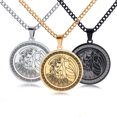 Europe and America Cross Border Hot Sale Titanium Steel Ancient Greek Gods Later Day Hera Hera round Plate Pendant Long Necklace