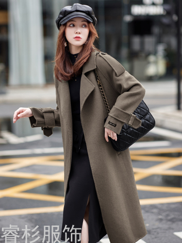 commuter business double-sided all-wool woolen coat women‘s lace-up mid-length 2021 winter woolen coat