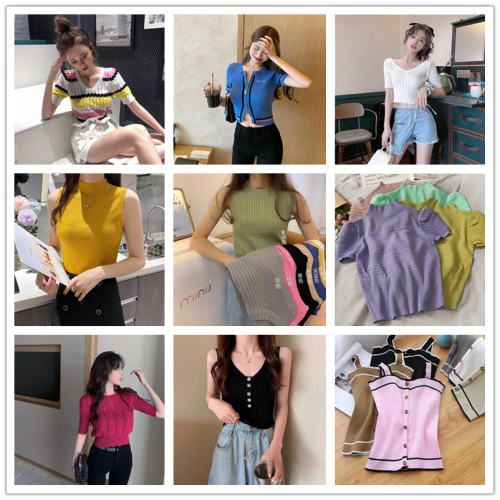Leftover Stock Clearance Women‘s Clothing on Sale Short-Sleeved Summer Knitwear Slim Fit Women‘s Clothing 2023 New Summer Bottoming Shirt
