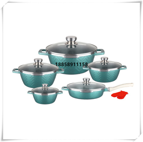 die-casting aluminum pot corrugated ten-piece pot household kitchen supplies energy-saving bottom non-stick pan spot supply a large number of wholesale