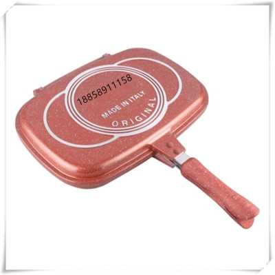 40cm Double-Sided Ovenware Aluminum Die-Casting Double-Sided Frying Pan Non-Stick Silicone Hand Paint Handle Double-Sided Pan Double-Sided Frying Pan Wheat Rice