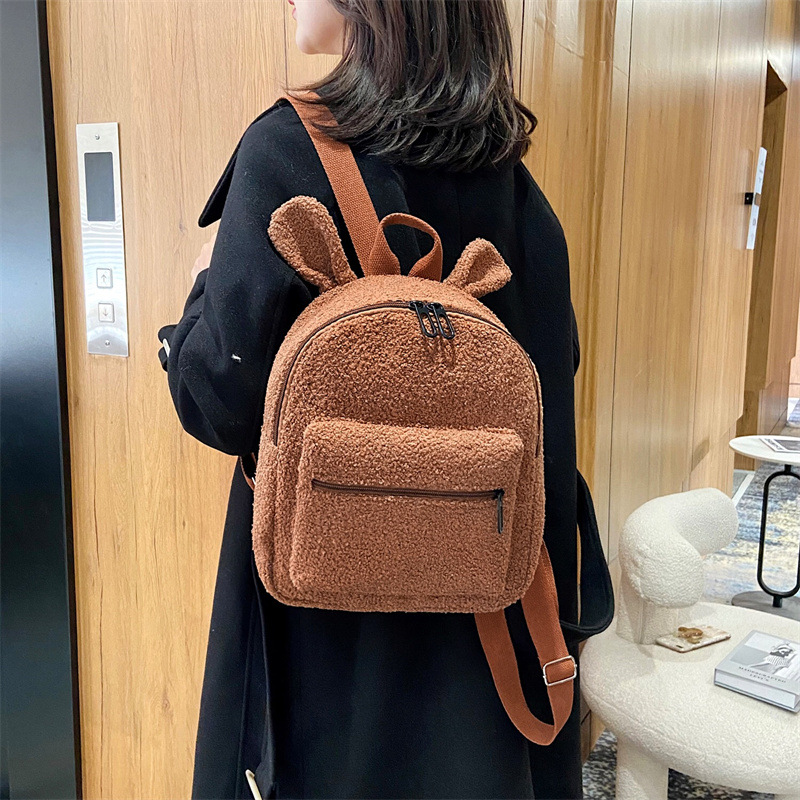 羊羔毛包包女 2021韩版上新毛绒简约双肩包女可爱丝绒背包女