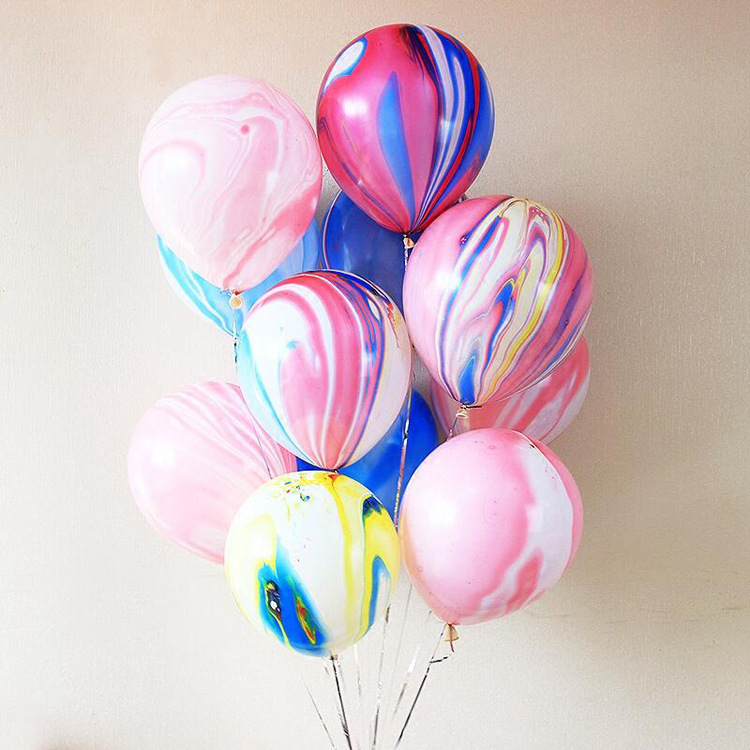 宝宝生日婚庆婚礼婚房装饰布置 10寸2.3克玛瑙纹乳胶气球云彩气球