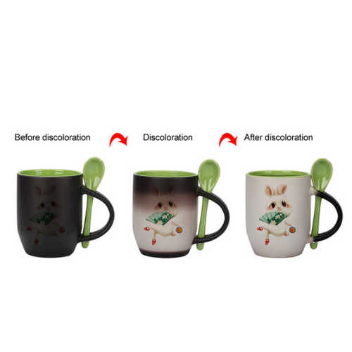 Thermal Transfer Sublimation Coating Mug Stock Spoon Ceramic Color Changing Cup， black Red Blue Magic Cup 