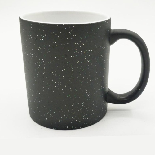 thermal transfer sublimation coating mug matte frosted ceramic magic color changing cup black color starry sky glitter powder