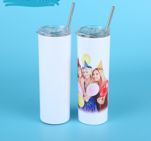 Heat Transfer Printing Sublimation 20 Oz 15 Oz30 Cup with Straw Stainless Steel Insulation Blank， Coated Plastic Cover