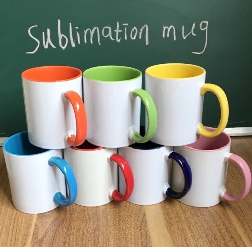 Heat Transfer Printing Ceramic Cup Mug Inner Color Handle Color， Color Coating Cup Sublimation Cup 11 Oz Oz330ml