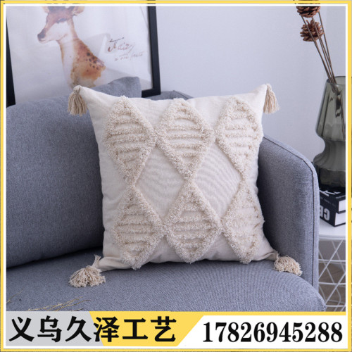 New Simple Lines Nordic Style Pillow Cover Colorful Rhombus Pattern Tufted Cushion Cover Tatami Sample Room Lumbar Support Pillow