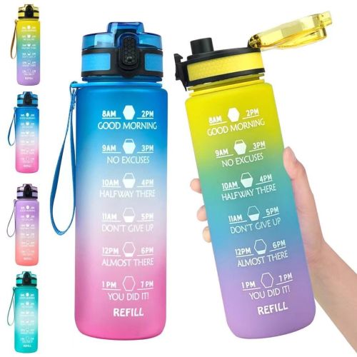 New 1000ml Sports Bottle Gradient Cup with Inspirational Scale Gradient Water Cup Travel Mug