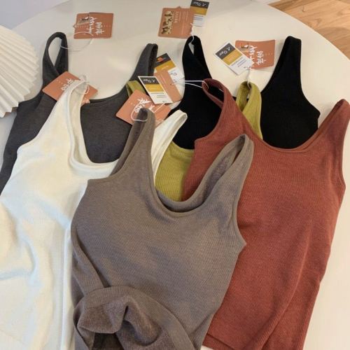 8829 Autumn and Winter New Cotton Yarn Terry Fleece Warm Vest Women‘s Slim Fit with Chest Pad self-Heating Bottoming Bra
