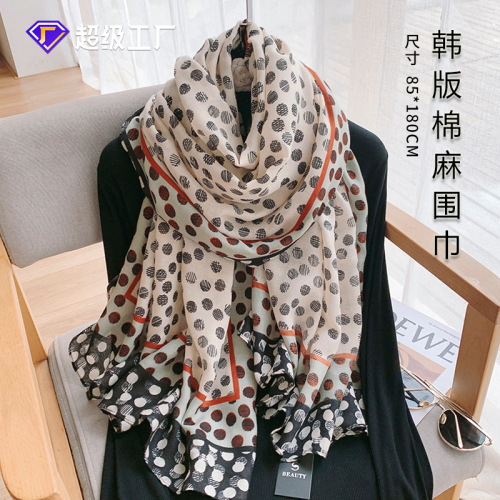 New Winter Cotton and Linen Warm Scarf Women‘s Korean-Style Versatile Ins Shawl Fashion Thin Vacation Dual-Use Beach Towel 