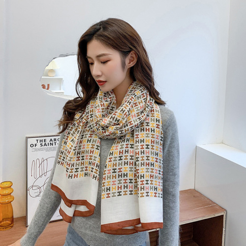 south korea dongdaemun popular cotton and linen scarf women‘s autumn and winter new versatile warm fashion h letter scarf shawl