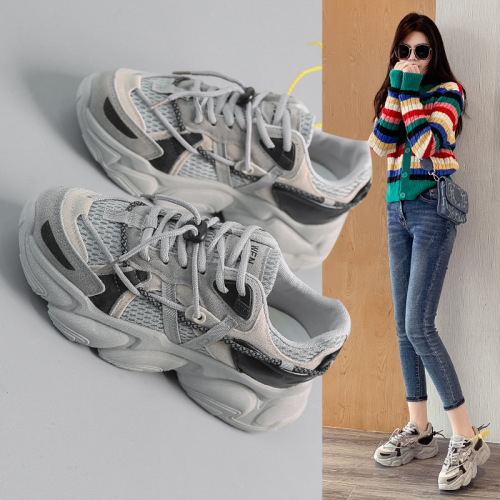 korean fashion casual shoes thick sole daily wear dad shoes outdoor national fashion stitching sneakers women‘s shoes