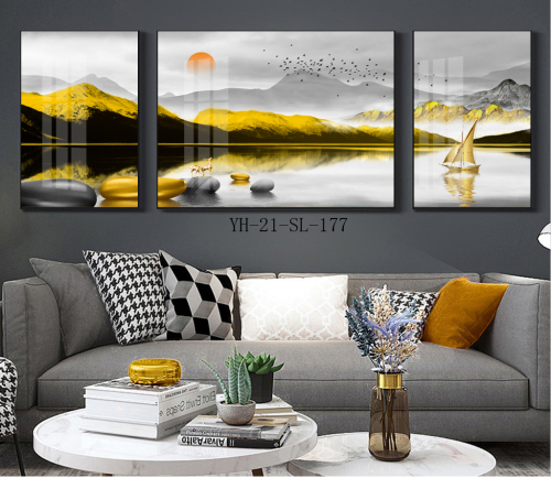 All-Match Abstract Living Room Decorative Painting Modern Simple Atmosphere Triple Mural Light Luxury Sofa Background Wall Hanging Painting Orange 