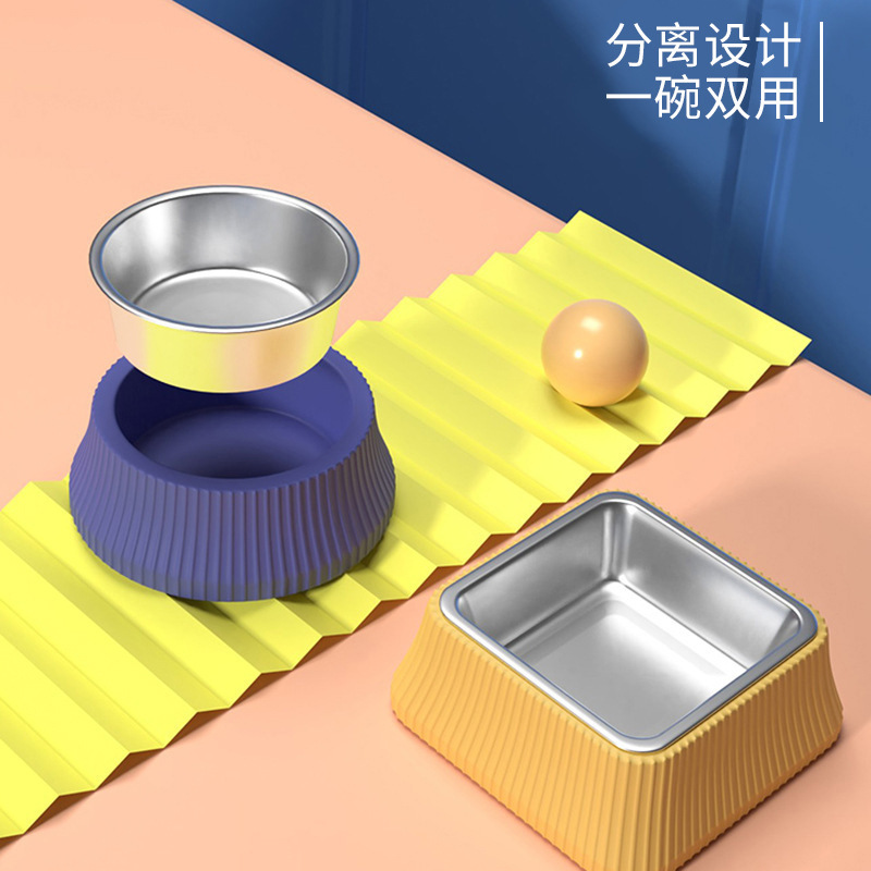猫咪狗狗水粮碗 防打翻可分离大号不锈钢食盆 罗马柱宠物碗用品6