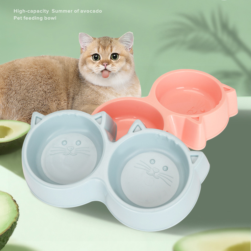 简约猫盆小中型猫狗食盆宠物耳朵猫猫图案猫碗狗双碗加厚耐咬防摔