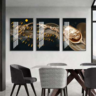 Customized Wholesale HD Wine Glass Pattern Restaurant Hotel Background Wall Triptych Decorative Painting Home Living Room Mural