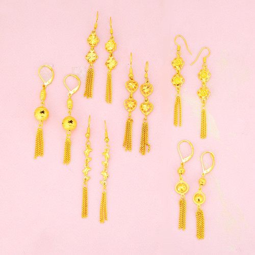 Vietnam Sand Gold Tassel Earrings Women‘s Brass Gold Plated Earrings Korean Style European Coin Gold Long Women‘s Earrings Wholesale 
