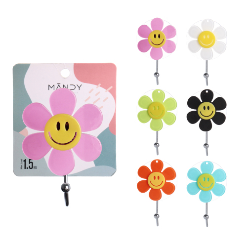 [Mandi Home] Flower Smiley Face Suction Cup Hook Bathroom Kitchen Hook Sticky Hook Strong Load-Bearing Punch-Free